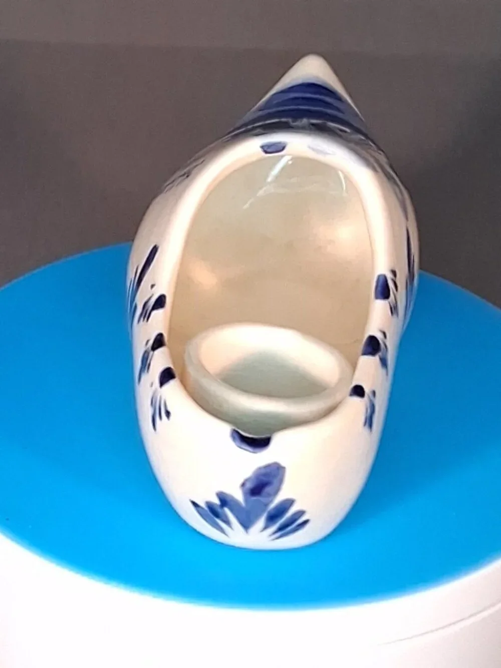 VTG Delft Blue Hand Painted Ceramic Dutch Clog Shoe Candle Holder Windmill